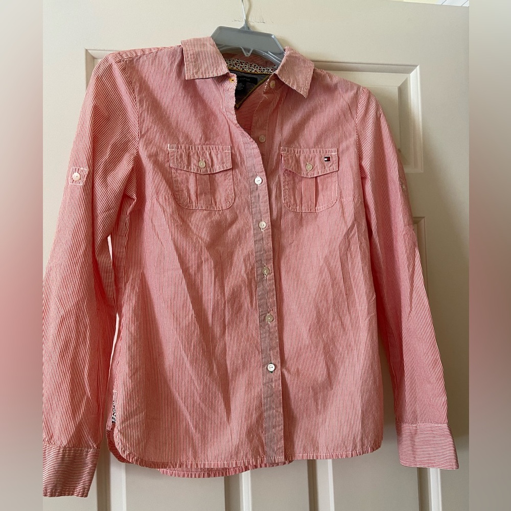 Striped long sleeve button down shirt